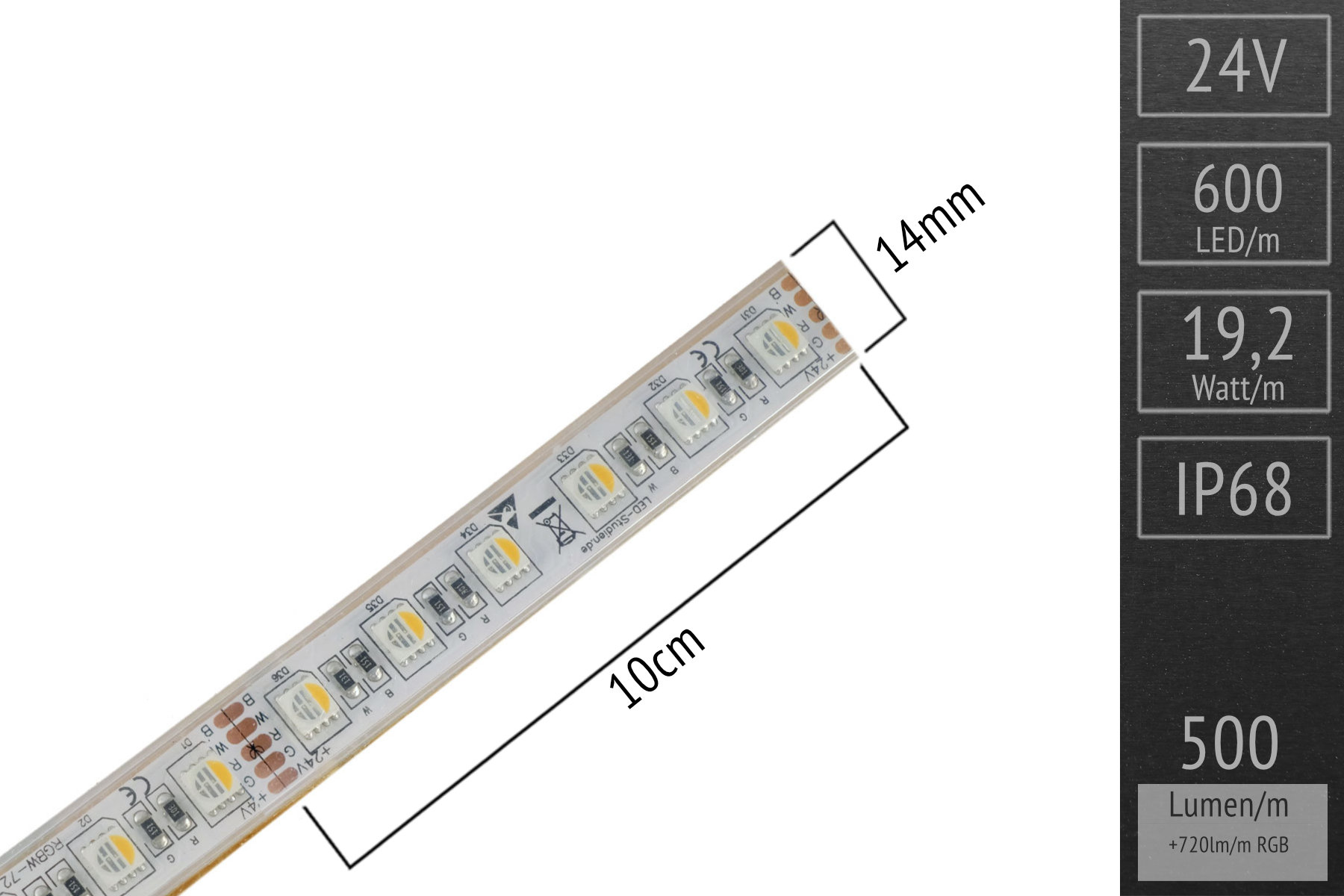 RGBWW 4in1 für Unterwasser: 60 LEDs/m - IP68 - 14mm breit