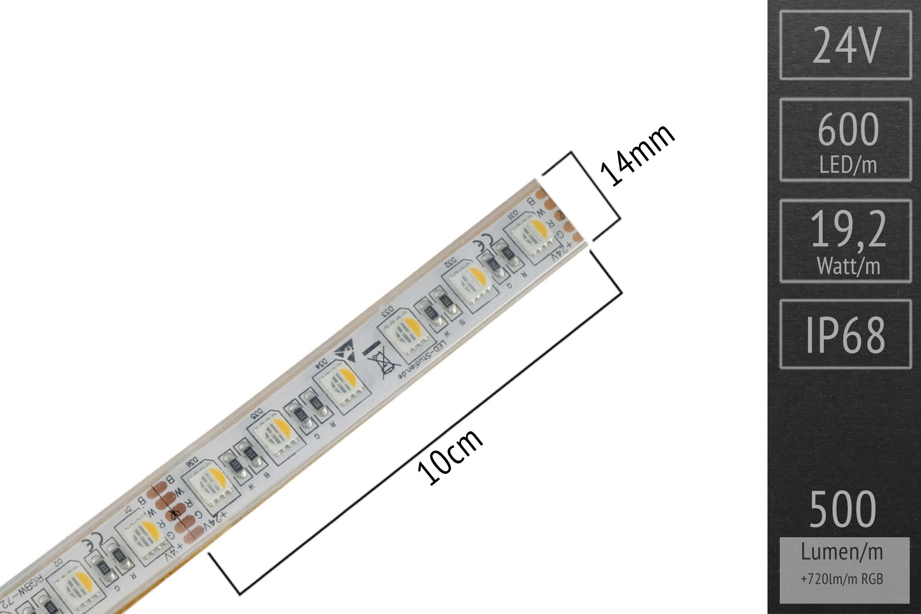 RGBWW 4in1 IP68 for underwater: 60 LEDs/m - 14mm wide