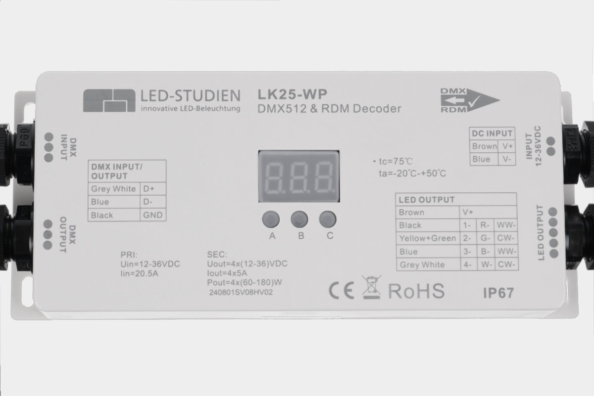 4 channel DMX/RDM LED driver, 4x4A, 30kHz, 16 bit - IP67