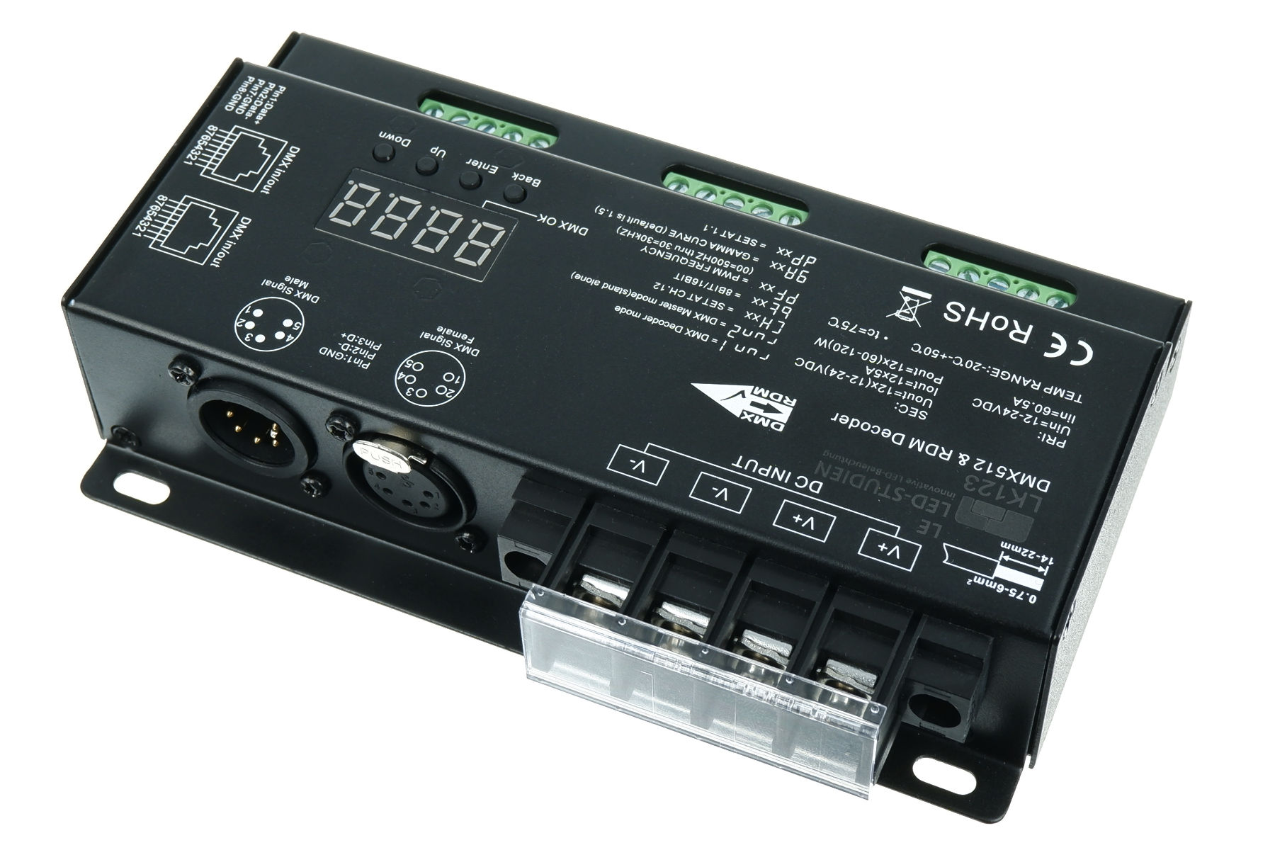 12-Kanal DMX/RDM LED-Controller, 12x5A, 35kHz, 16 Bit