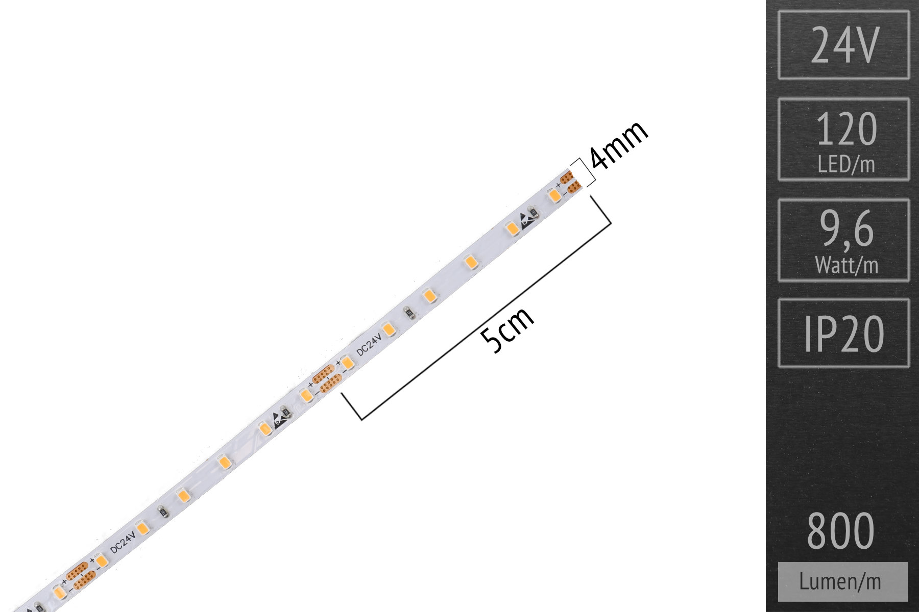 Nur 4mm breit - LED-Streifen 2016 - 120 LED/m - 9,6W/m - 800 lm/m