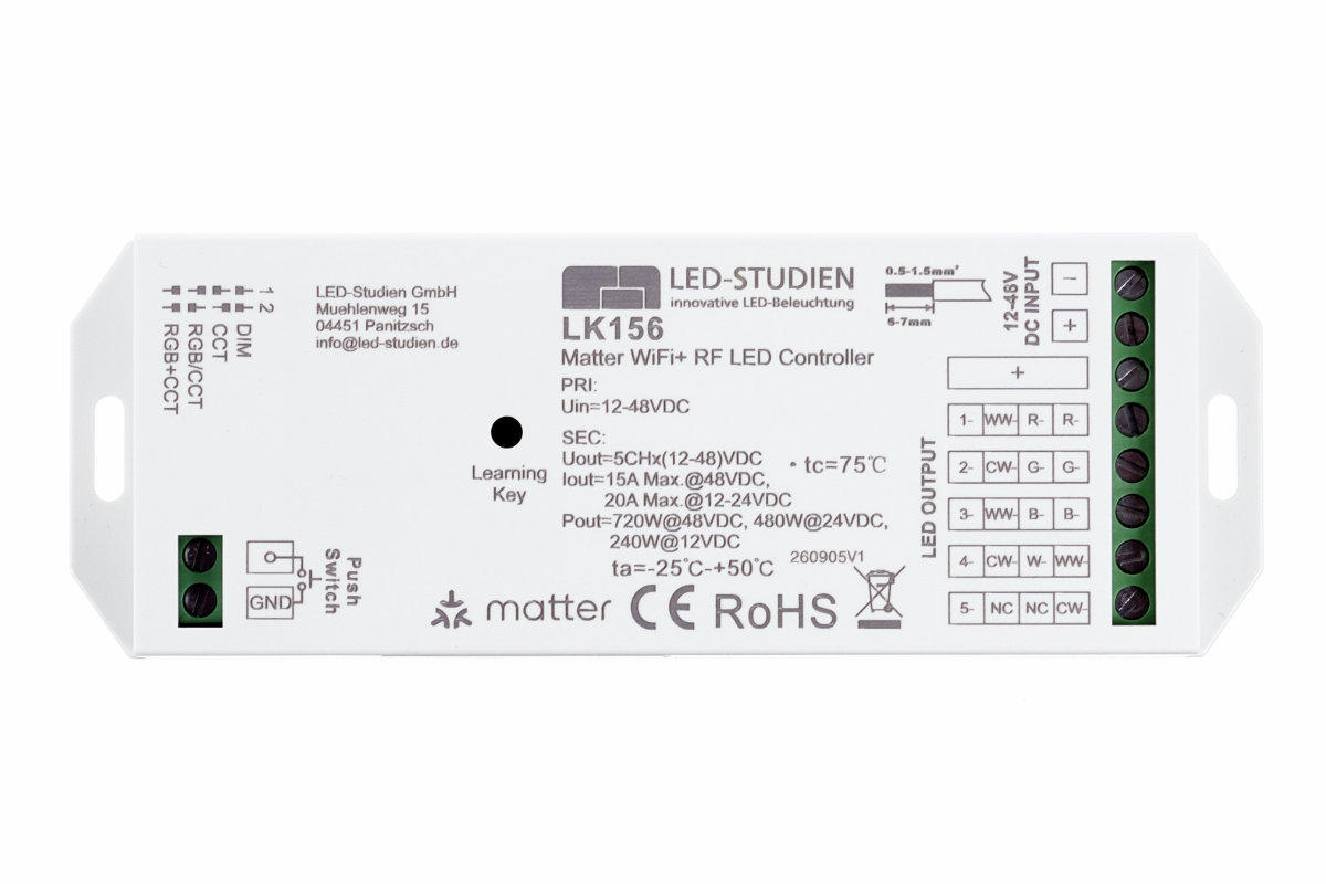 Matter over WiFi universal LED controller | 5 x 4A