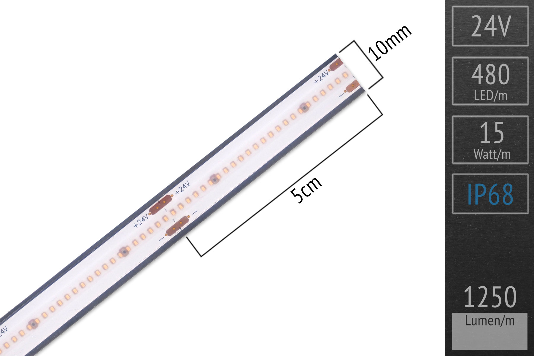 Hochtemperatur LED-Streifen für bis zu 90°C - 1.250 lm/m - IP68 - 4.000K neutralweiß