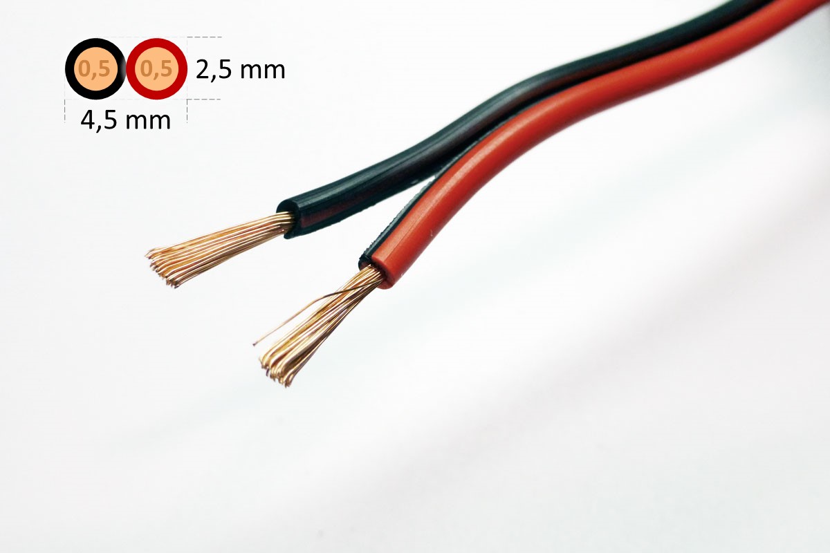 Twin stranded wire 0.5 mm² red/black copper