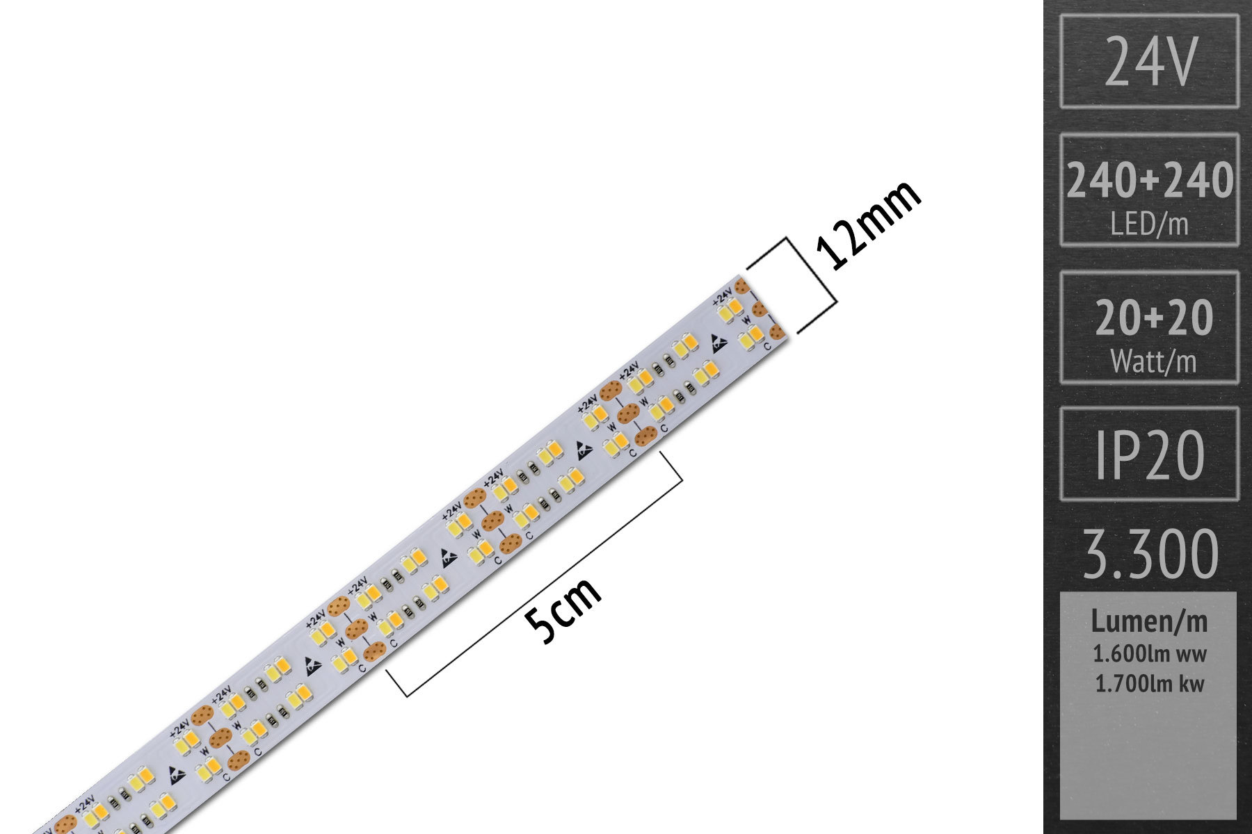 Super bright! - 480 LEDs/m - 1,600 + 1,700lm/m