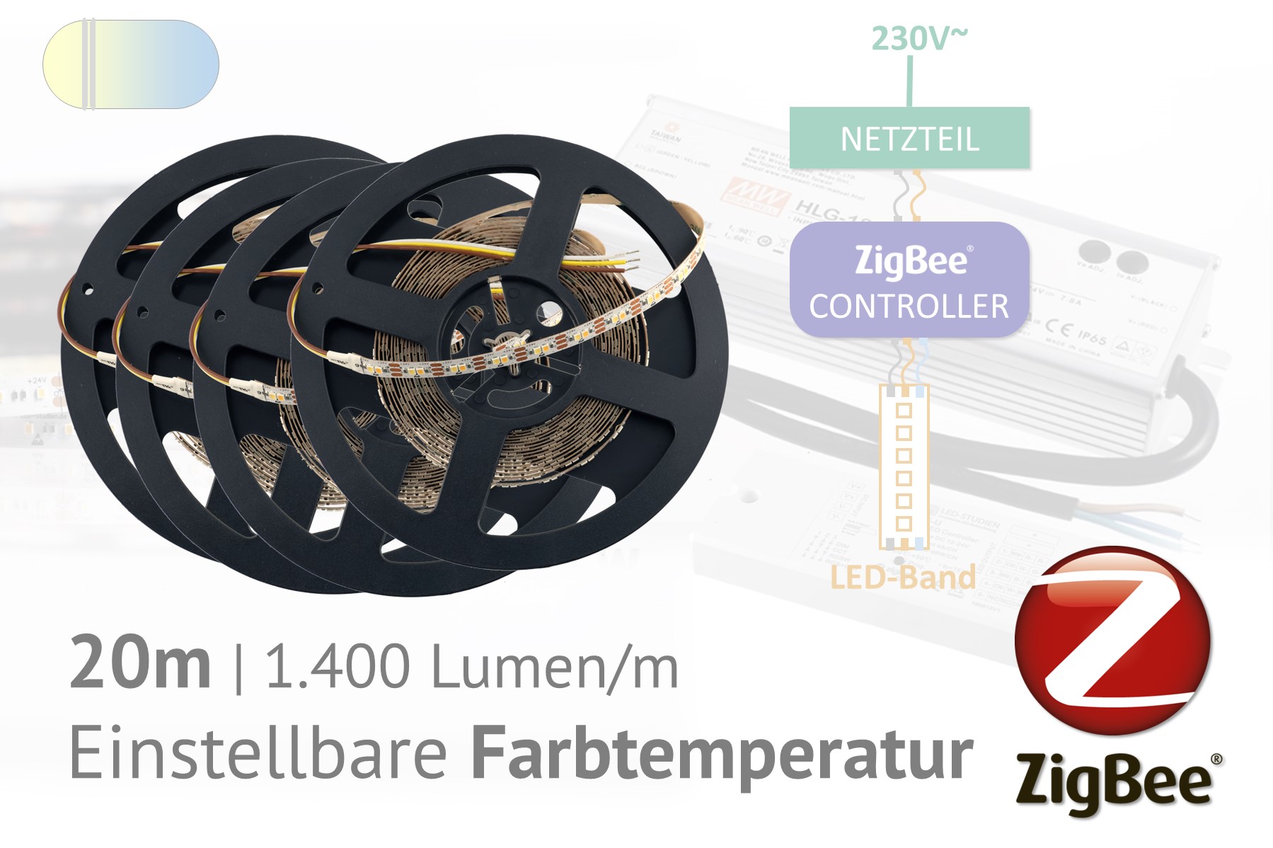 ZigBee-CCT-LED-Set: 20 Meter