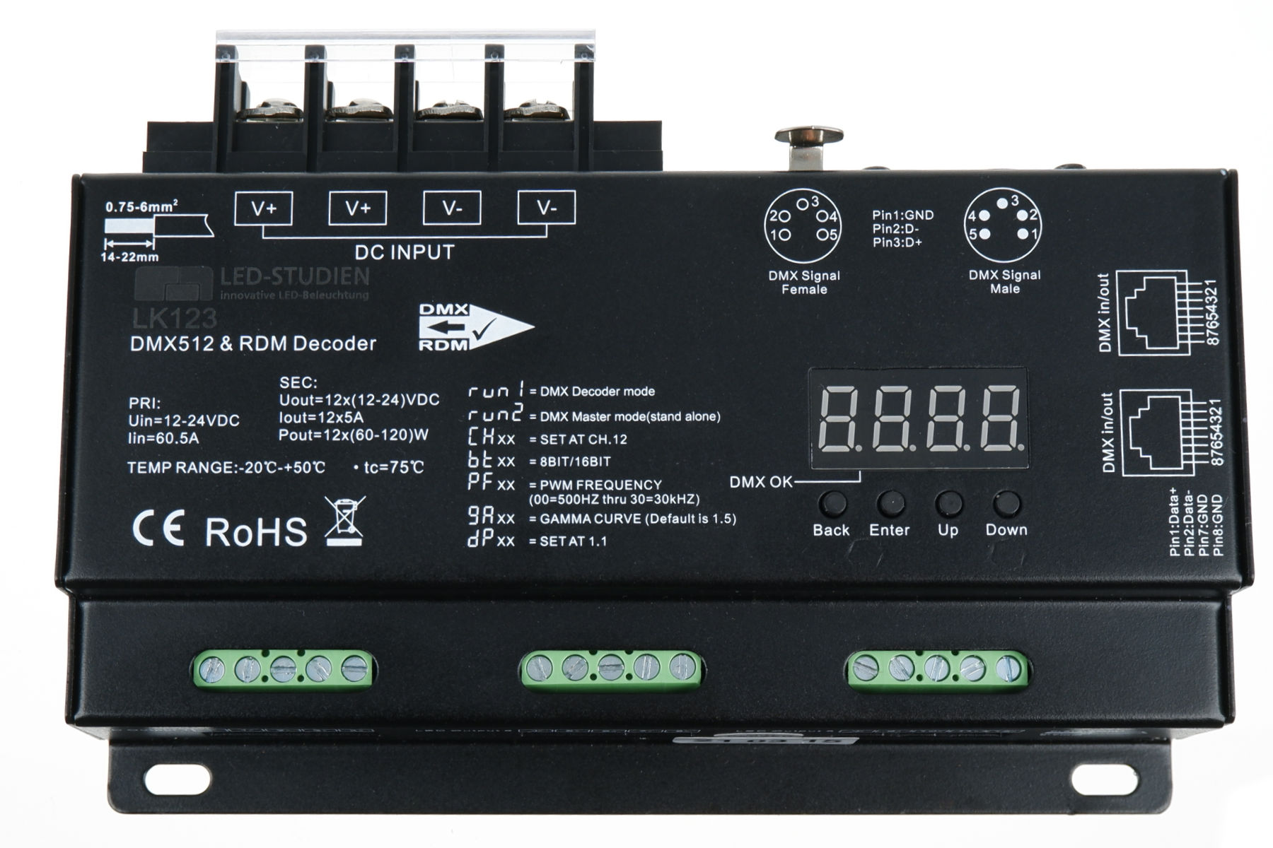 12 channel DMX/RDM LED driver, 12x5A, 35kHz, 16 bit