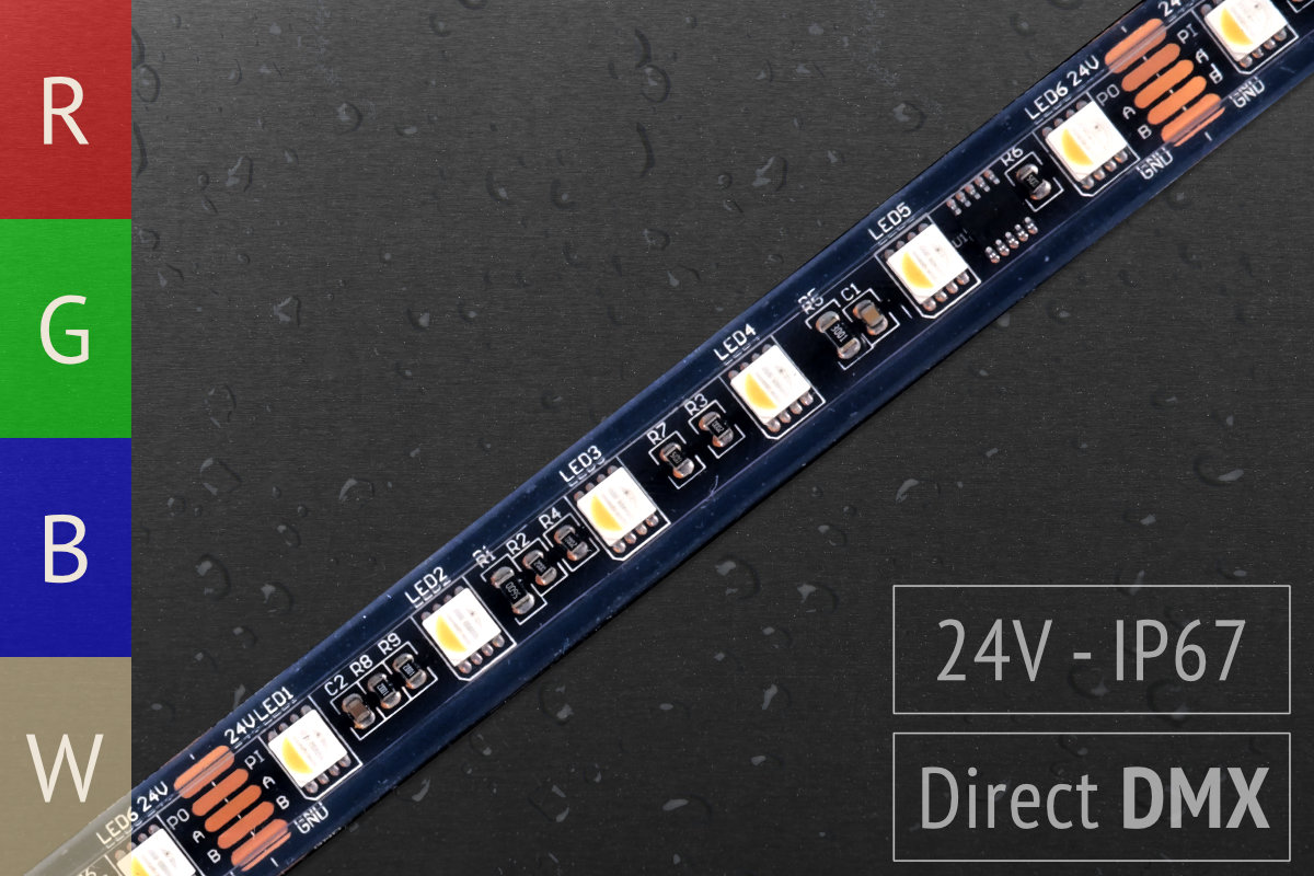 RGBW Pixel LED strips directly controllable via DMX | 24V  Water protection: IP67 with silicon tube