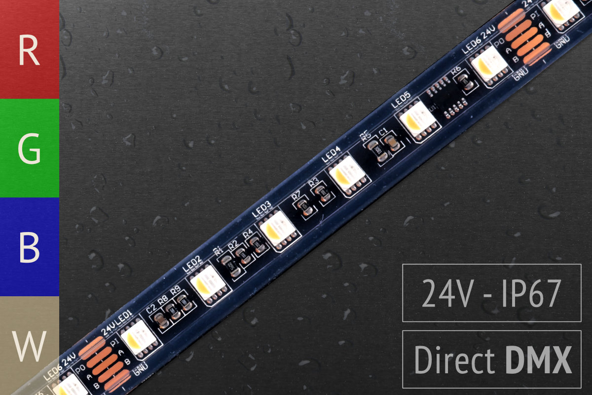 Direkt über DMX steuerbare RGBW Pixel-LED-Streifen | 24V | IP67 Direkt über DMX steuerbare RGBW Pixel-LED-Streifen | 24V | IP67