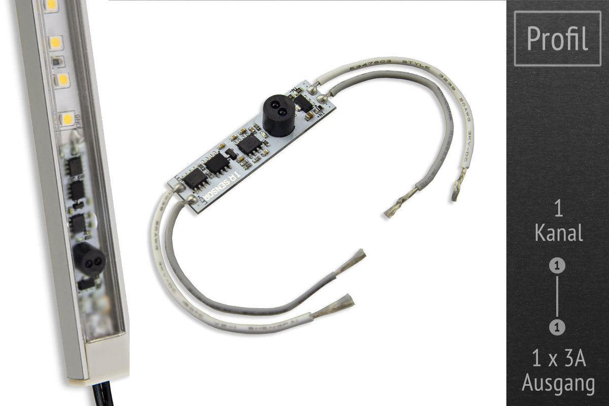 Mini LED-Dimmer für Aluprofile - Wisch-Sensor | 12-24V | 1x3A Mini LED-Dimmer für Aluprofile - Wisch-Sensor | 12-24V | 1x3A