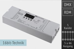 5-Kanal DMX/RDM LED-Controller, 5x4A, 30kHz, 16 Bit
