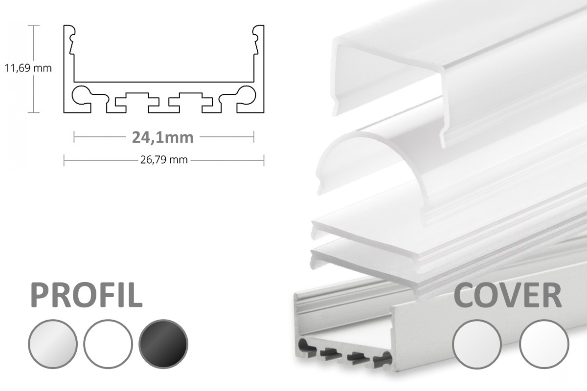 2m LED-Aufsatz-Profil PN4 breit (für 2 parallele LED-Streifen)