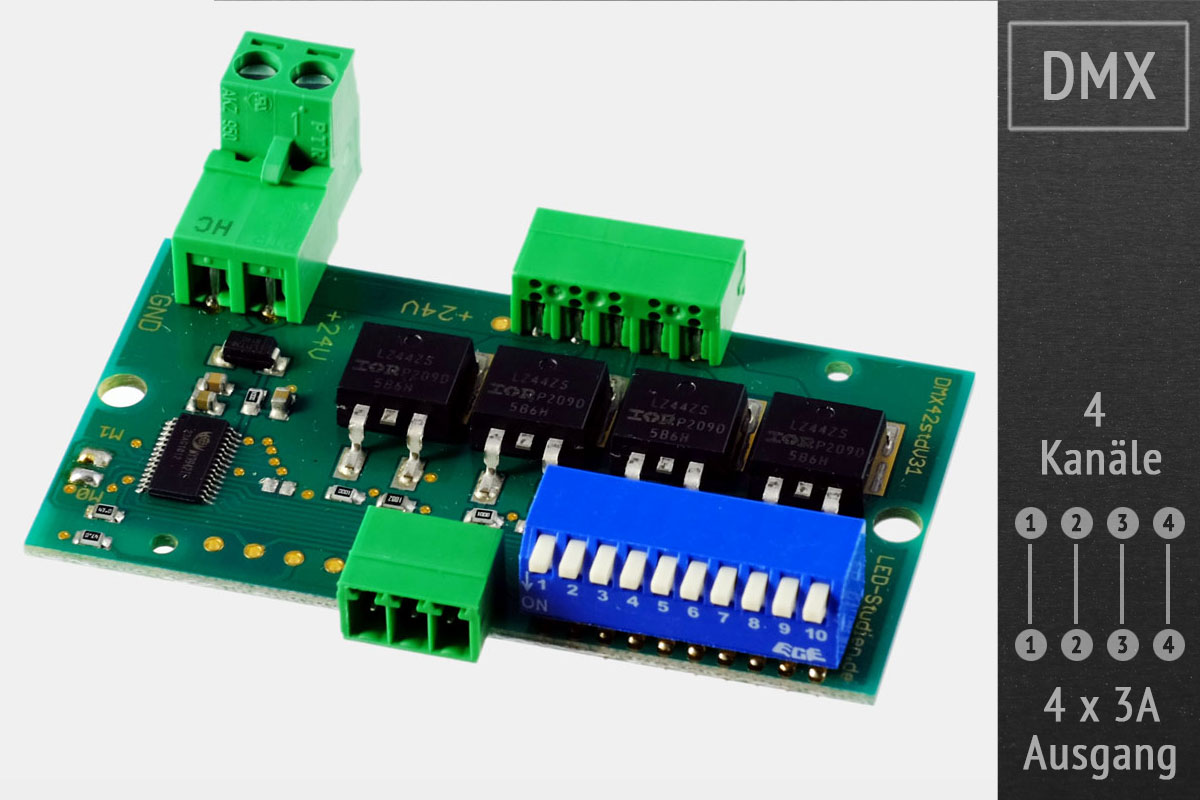 4-Kanal DMX-LED-Controller - 7-40V - 4x3A - MY9942 MOSFET